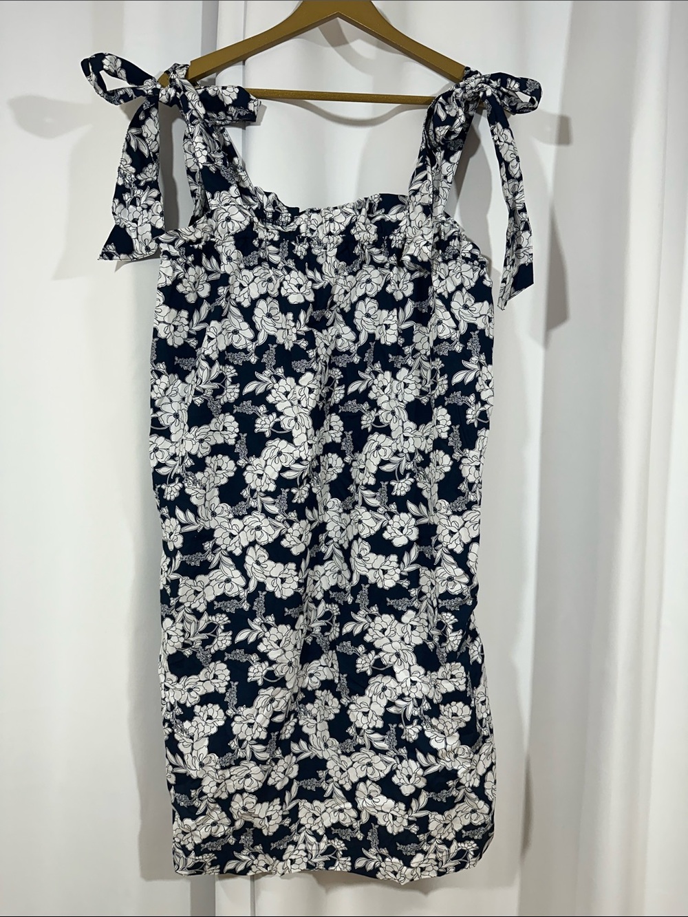 J.Crew Floral Tie Strap Dress Size XL Navy White Cotton Pockets Summer